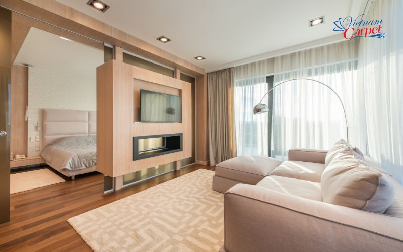 Cách trải thảm phòng khách tone sur tone